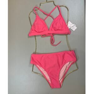 NWT Cupshe Terry Cloth Textured High Waist Bikini Pink Size Medium